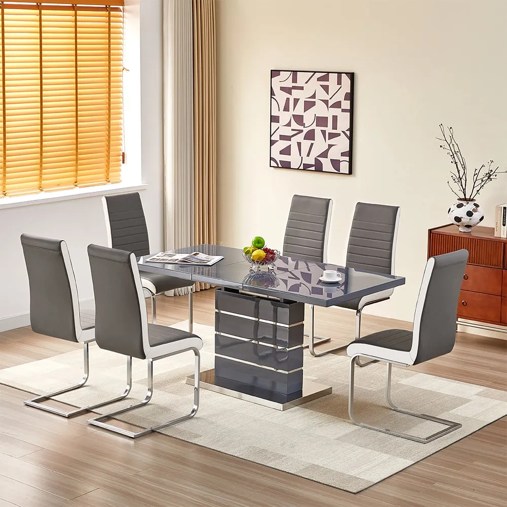 Parini Extendable Dining Table & 6 Chairs - Grey High Gloss product