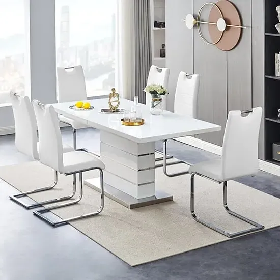 Parini Extendable Dining Table Set with 4 Petra Chairs - White