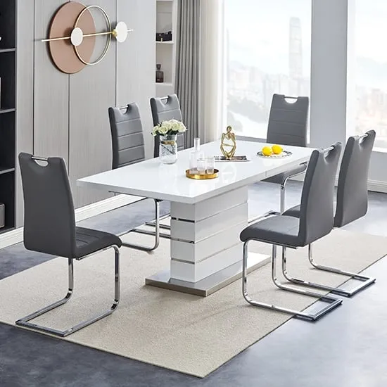 Parini Extendable Dining Table Set with 4 Petra Chairs - White