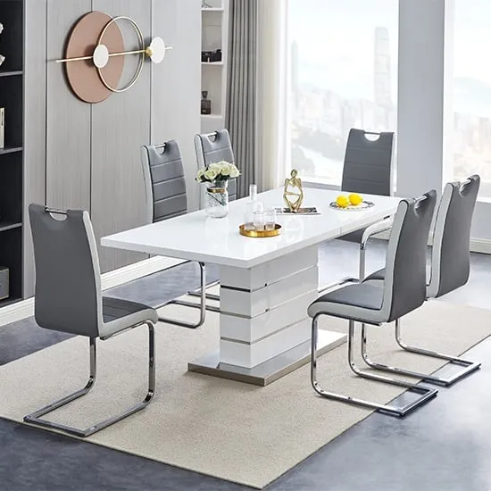 Parini Extendable Dining Table Set with 4 Petra Chairs - White