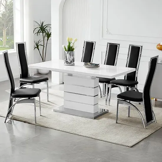 Parini Extendable Dining Table Set with 6 Chicago Chairs - Black