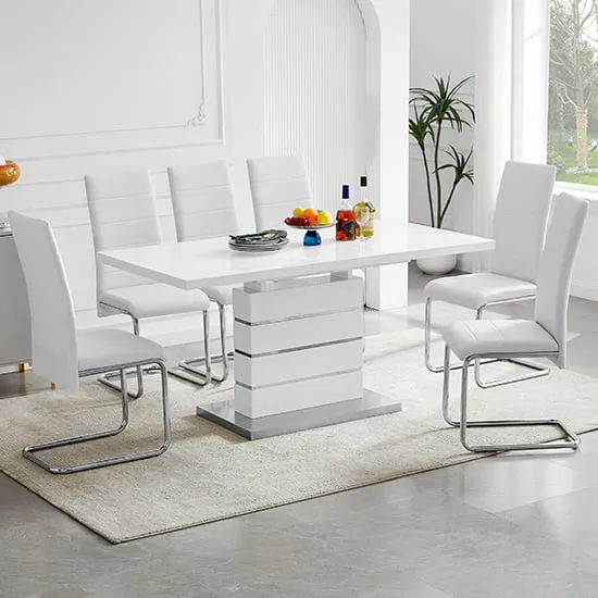 Parini Extendable Dining Table Set with 6 Daryl Chairs - White