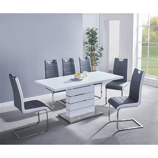 Parini Extendable Dining Table Set with 6 Petra Chairs - White