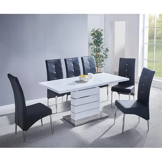 Parini Extendable Dining Table Set with 6 Vesta Chairs - Black