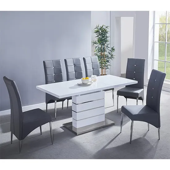Parini Extendable Dining Table Set with 6 Vesta Chairs - Grey