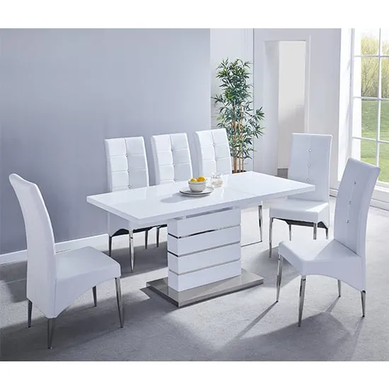 Parini Extendable Dining Table Set with 6 Vesta Chairs - White