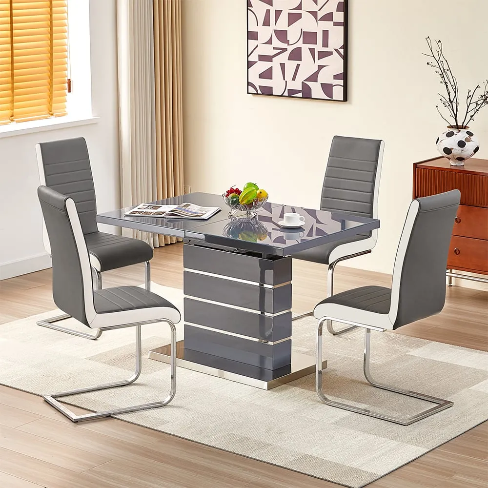 Parini Extendable Dining Table with 4 Symphony Chairs - Grey