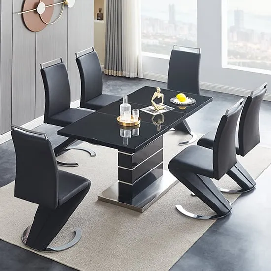 Parini Extendable Dining Table with 6 Summer Chairs - Black