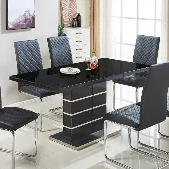 Parini Extendable Dining Table with Glass Top - Black image