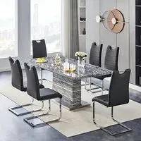 Parini Large Extendable Dining Table with 6 Petra Chairs - Black