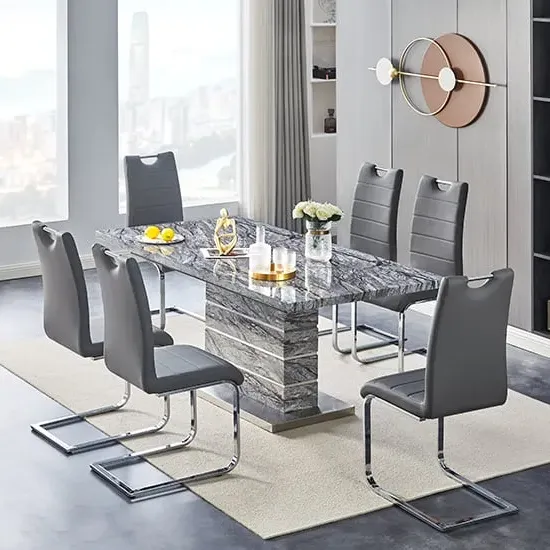 Parini Large Extendable Dining Table with 6 Petra Chairs - Grey
