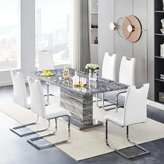 Parini Large Extendable Dining Table with 6 Petra Chairs - White