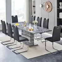 Parini Large Extendable Dining Table with 8 Petra Chairs - Black