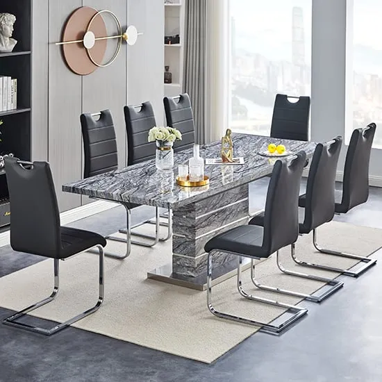 Parini Large Extendable Dining Table with 8 Petra Chairs - Black image