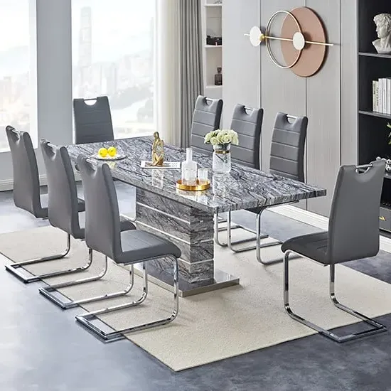 Parini Large Extendable Dining Table with 8 Petra Chairs - Grey