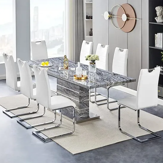 Parini Large Extendable Dining Table with 8 Petra Chairs - White