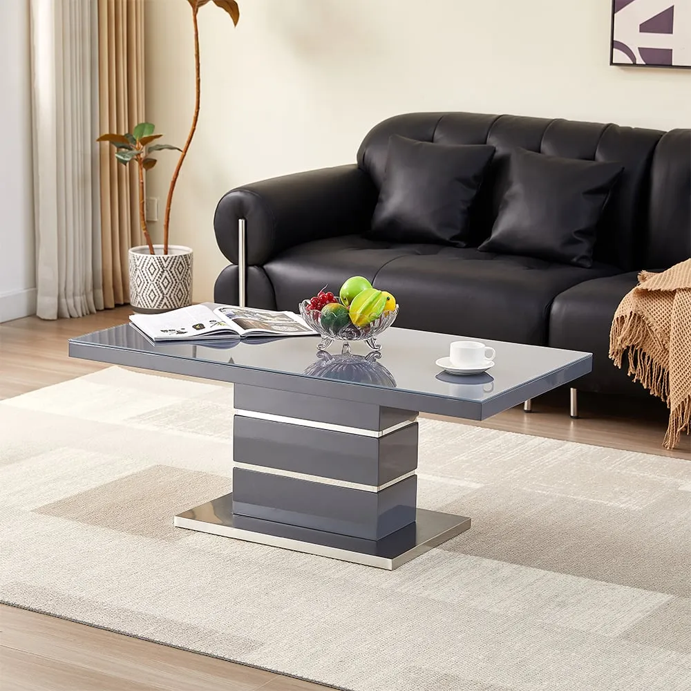 Parini Rectangular Coffee Table with Glass Top - Grey