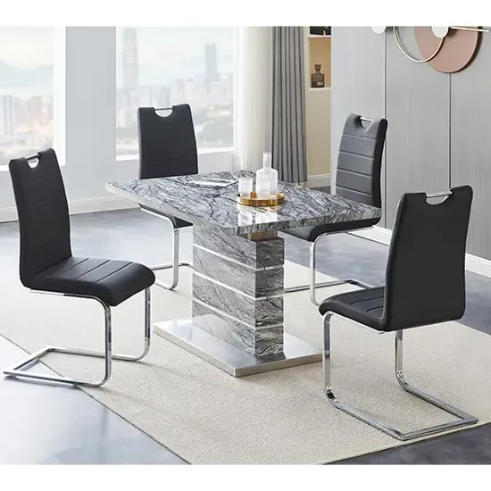 Parini Small Extendable Dining Table with 4 Petra Chairs - Black