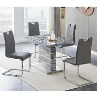 Parini Small Extendable Dining Table with 4 Petra Chairs - Grey
