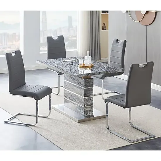 Parini Small Extendable Dining Table with 4 Petra Chairs - Grey