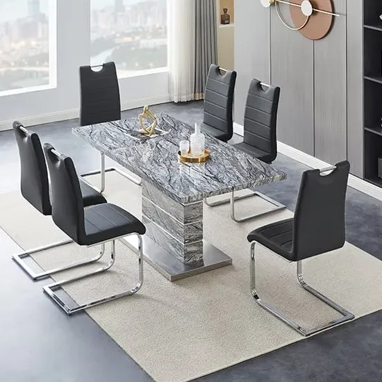 Parini Small Extendable Dining Table with 6 Petra Chairs - Black
