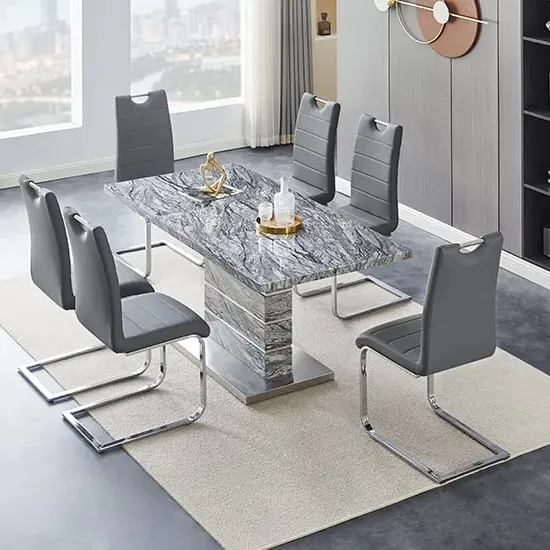 Parini Small Extendable Dining Table with 6 Petra Chairs - Grey
