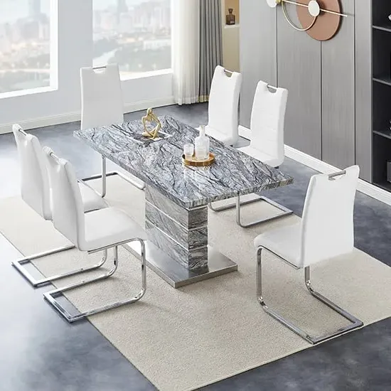 Parini Small Extendable Dining Table with 6 Petra Chairs - White