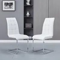 Paris Dining Chairs Pair - White, Faux Leather