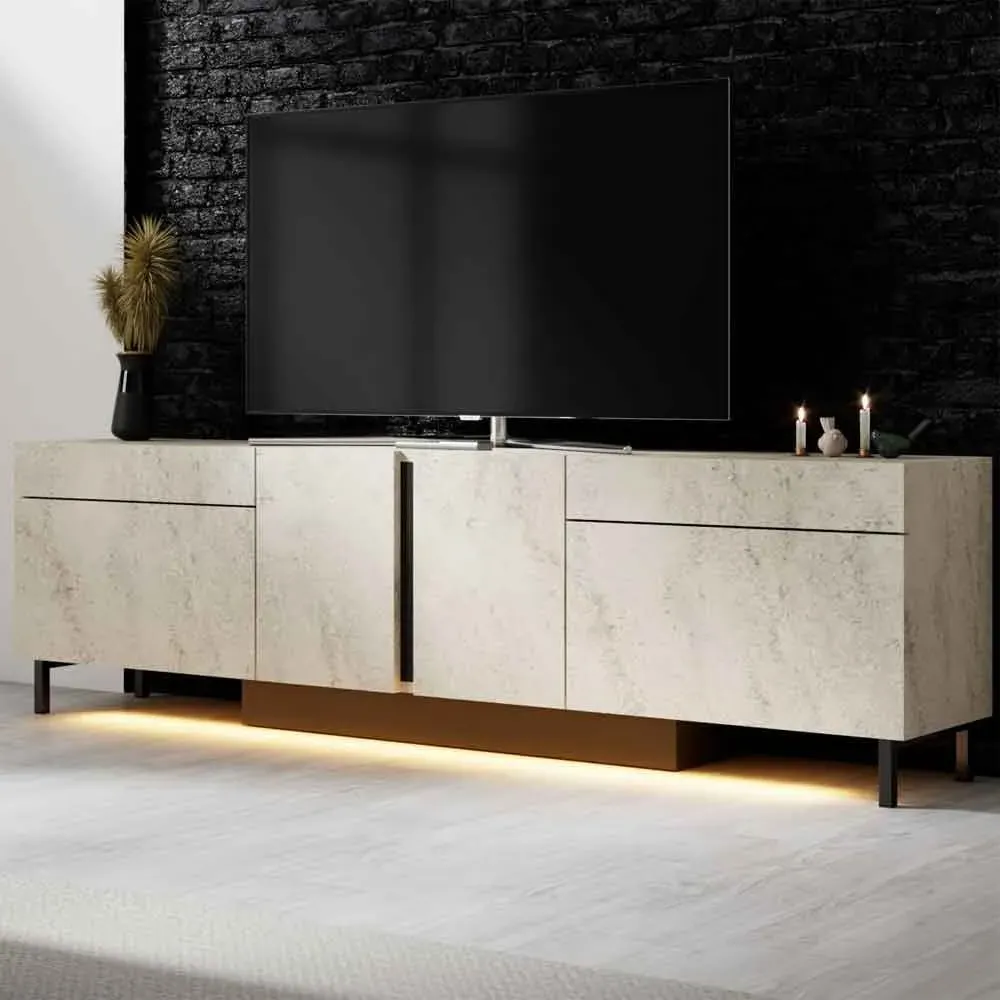 Paris LED TV Stand with 4 Doors - Marble Effect, Melamine product