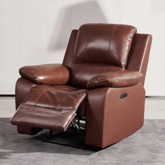 Parker Electric Recliner Armchair - Dark Tan, Faux Leather image