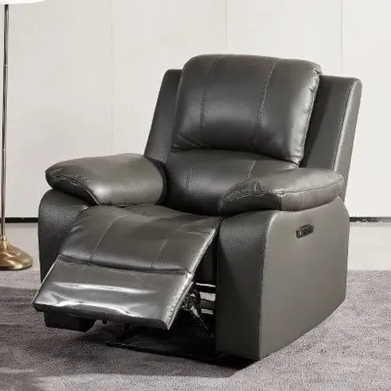 Parker Electric Recliner Armchair - Grey, Faux Leather