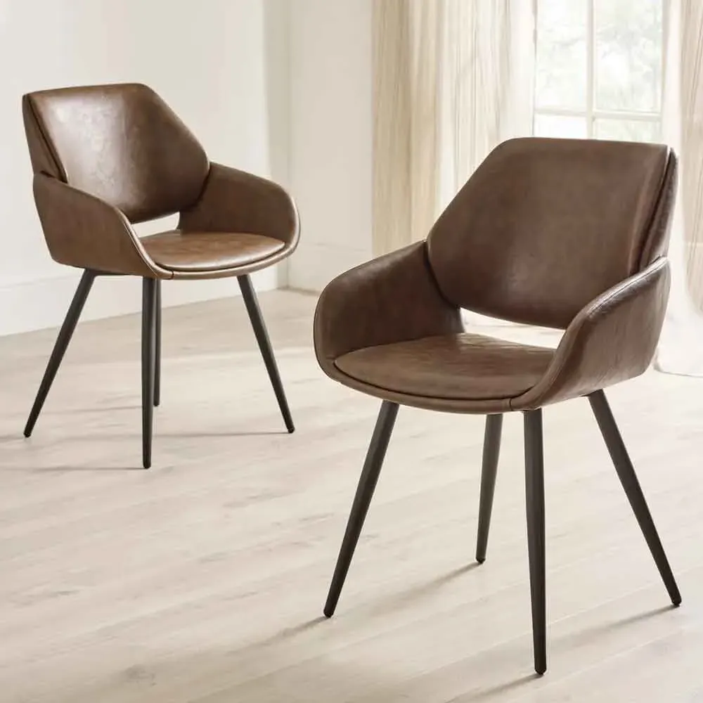 Parkerfield Dining Chairs in Pair - Brown, Faux Leather product