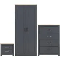 Parnu 3-Piece Bedroom Set with 2-Door Wardrobe - Grey, Oak