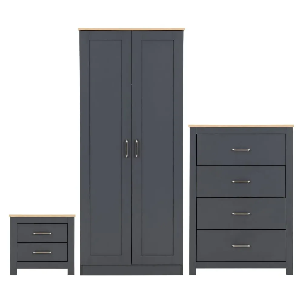 Parnu 3-Piece Bedroom Set with 2-Door Wardrobe - Grey, Oak