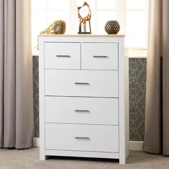 Parnu 5-Drawer Chest of Drawers - White, Oak