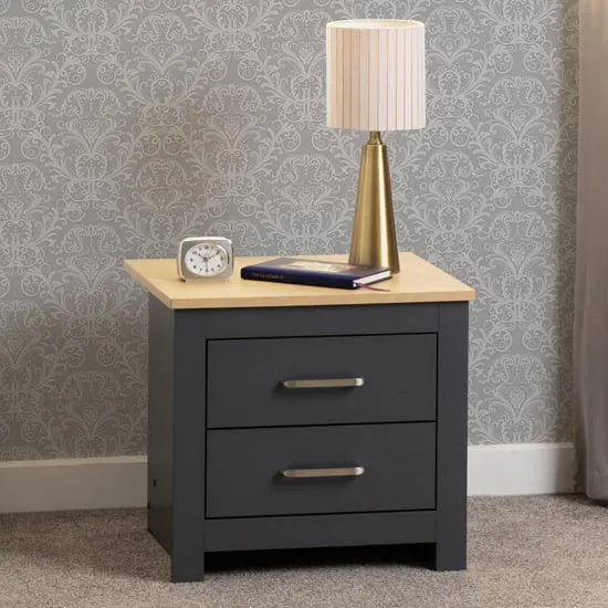 Parnu Bedside Cabinet with 2 Drawers - Grey, Oak