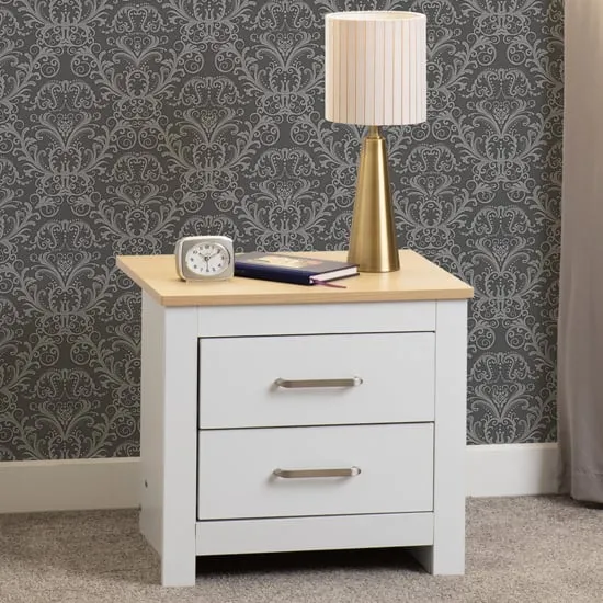 Parnu Bedside Cabinet with 2 Drawers - White, Oak