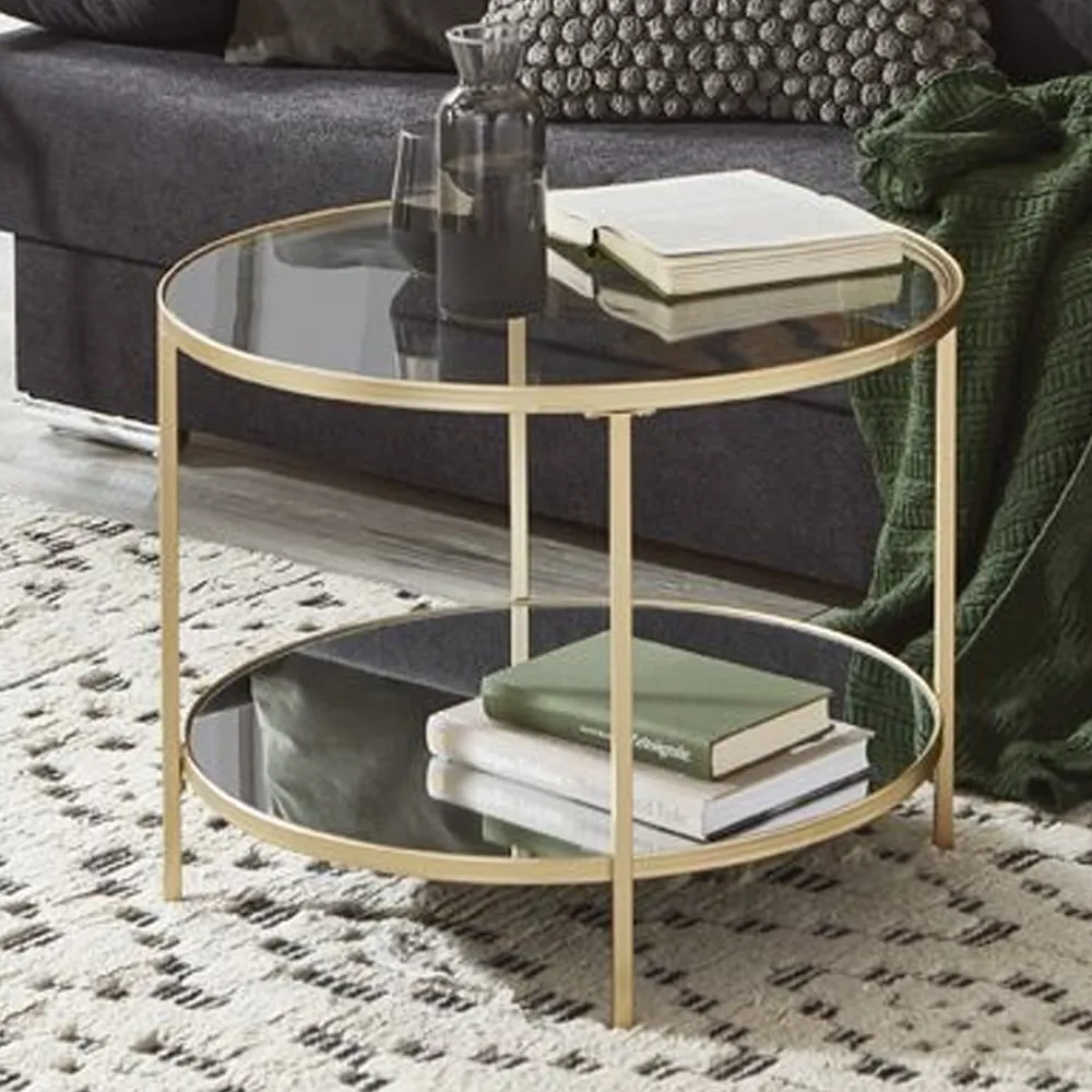 Parowan Large Round End Table - Gold, Mirrored Glass