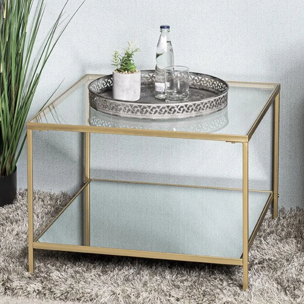 Parowan Large Square End Table - Gold, Mirrored Glass