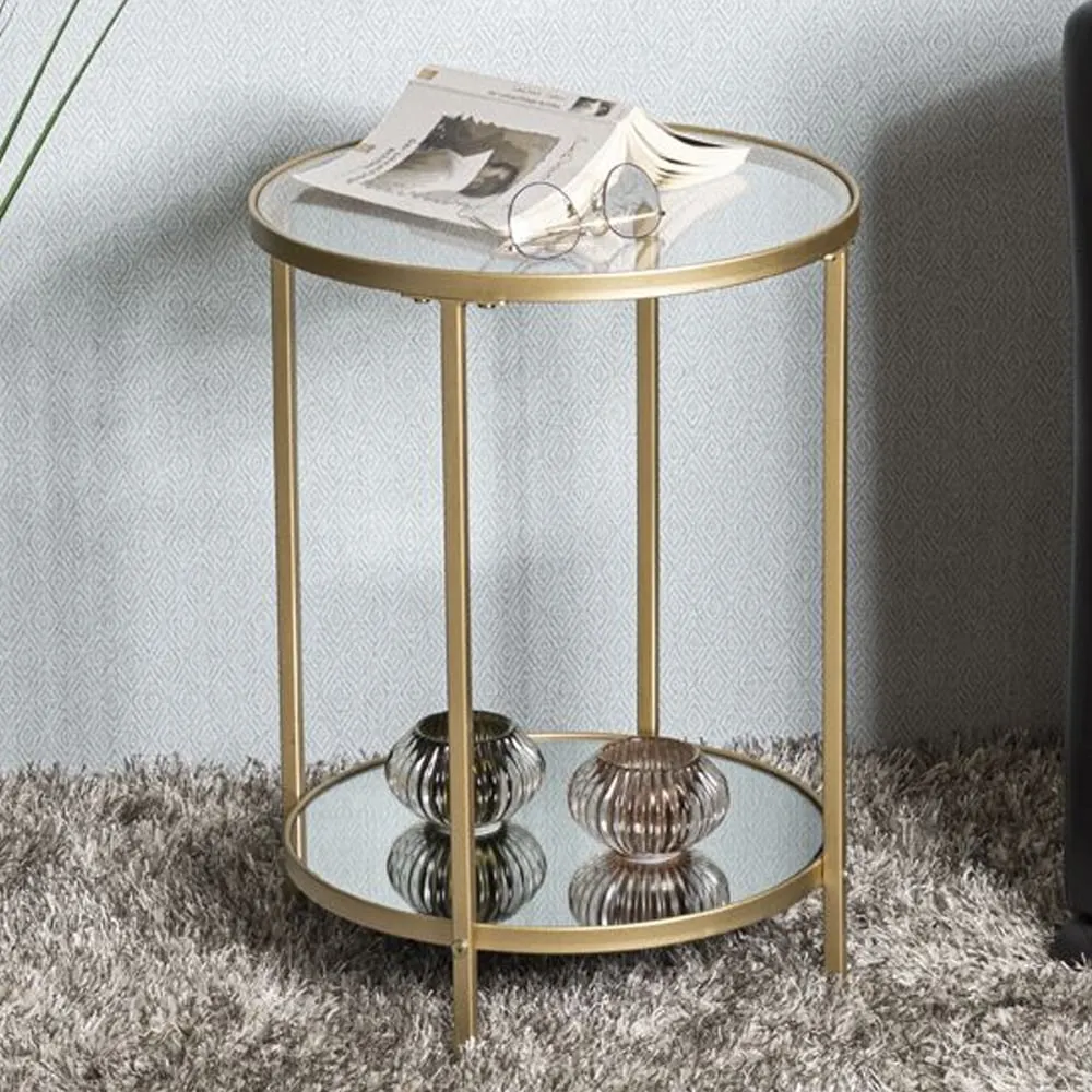 Parowan Small Round End Table - Gold, Mirrored Glass image