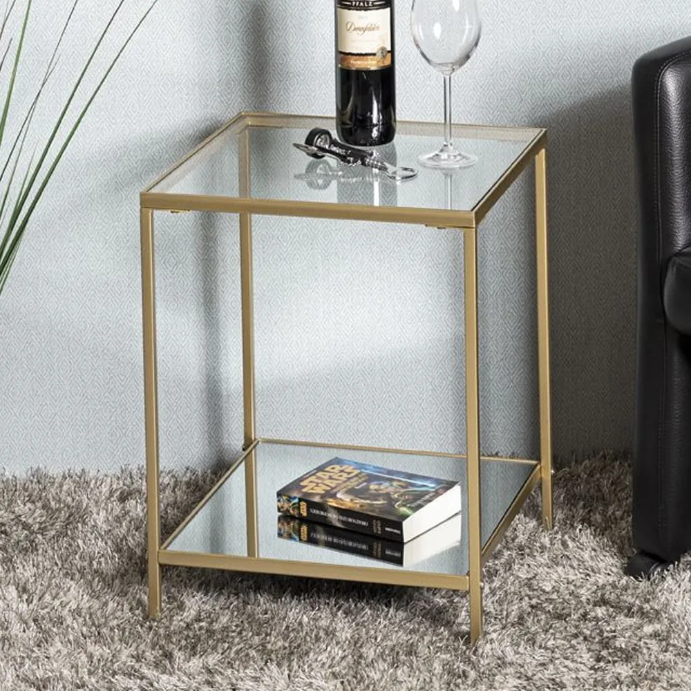 Parowan Small Square End Table - Gold, Mirrored Glass