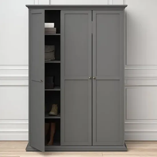 Paroya 3-Door Wardrobe - Matt Grey, Wood