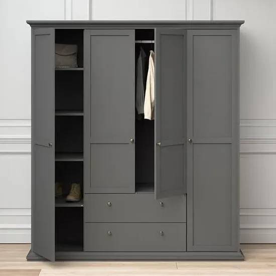 Paroya 4-Door 2-Drawer Wardrobe - Matt Grey, MDF