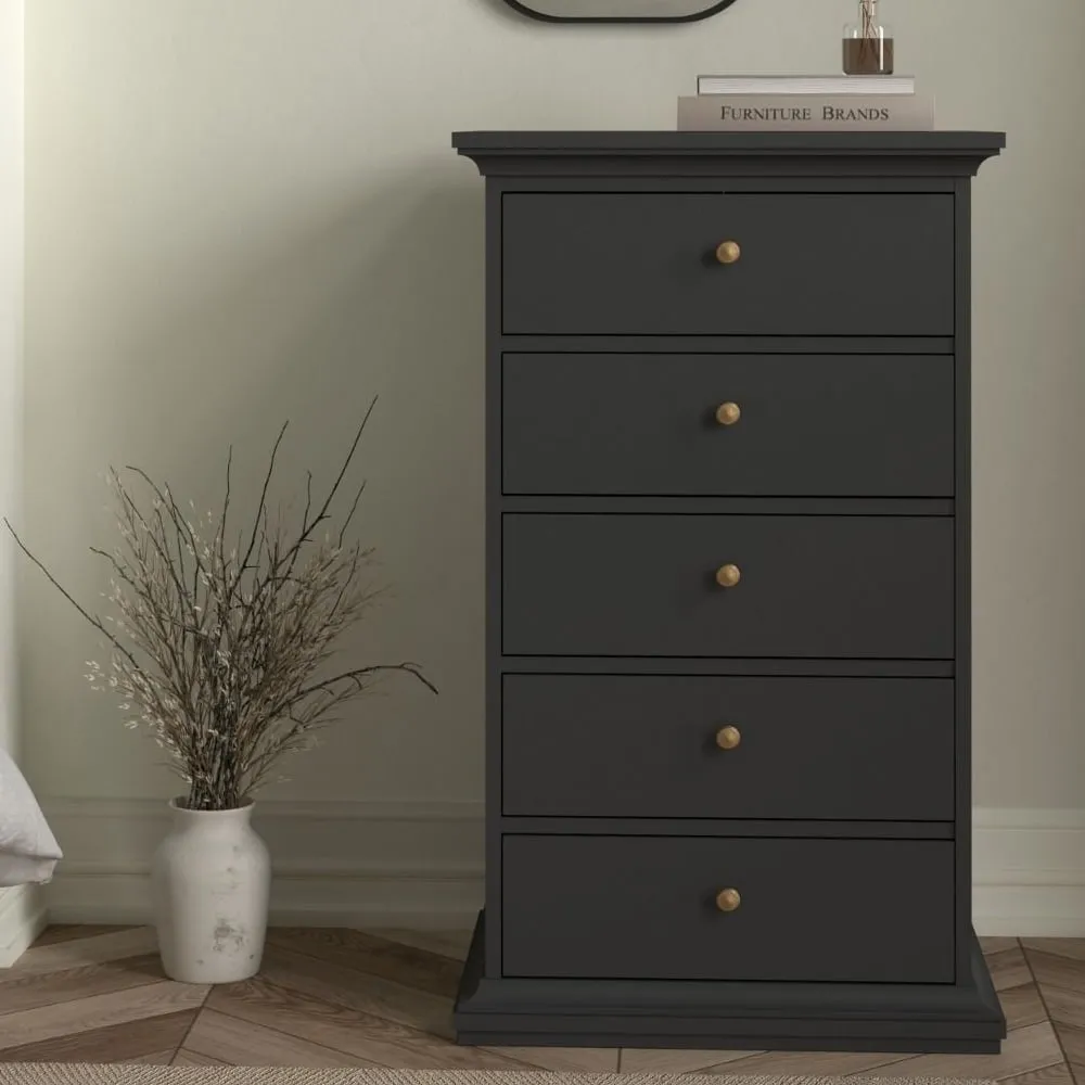 Paroya 5-Drawer Chest of Drawers - Matt Grey, Wood