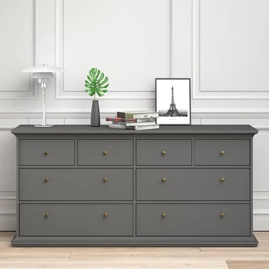 Paroya 8-Drawer Chest of Drawers - Matt Grey, Wood