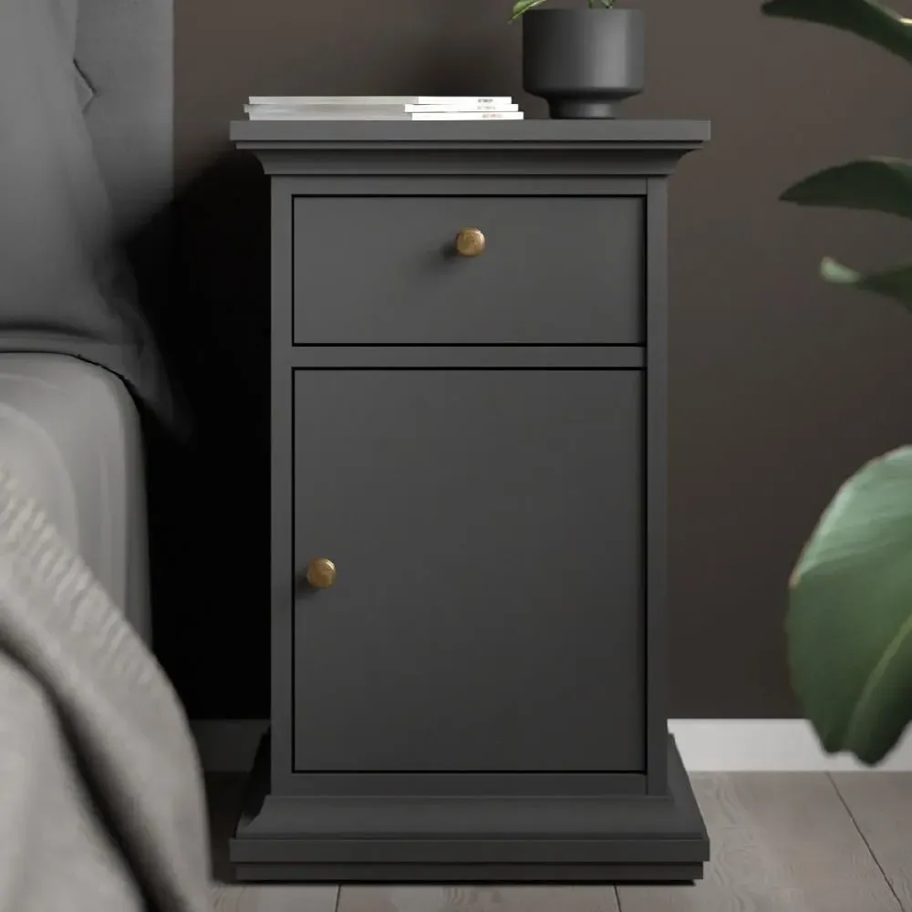 Paroya Bedside Cabinet with 1 Door 1 Drawer - Matt Grey