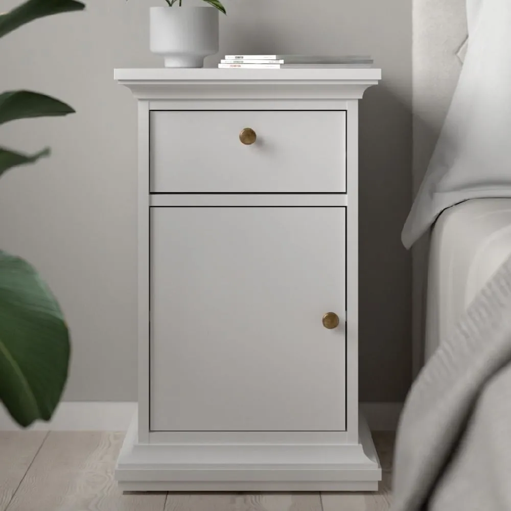 Paroya Bedside Cabinet with 1 Door 1 Drawer - White