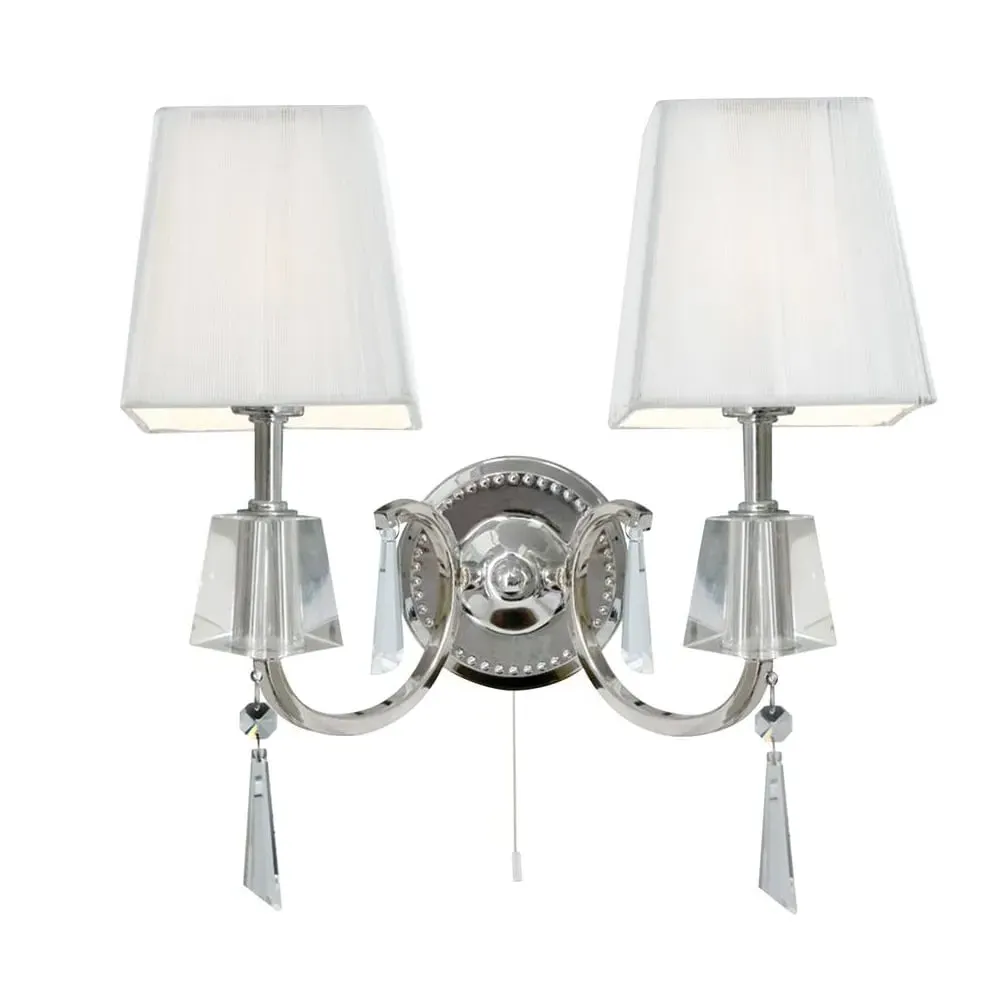 Partico 2 Light Tapered Shade Wall Light - White, Chrome