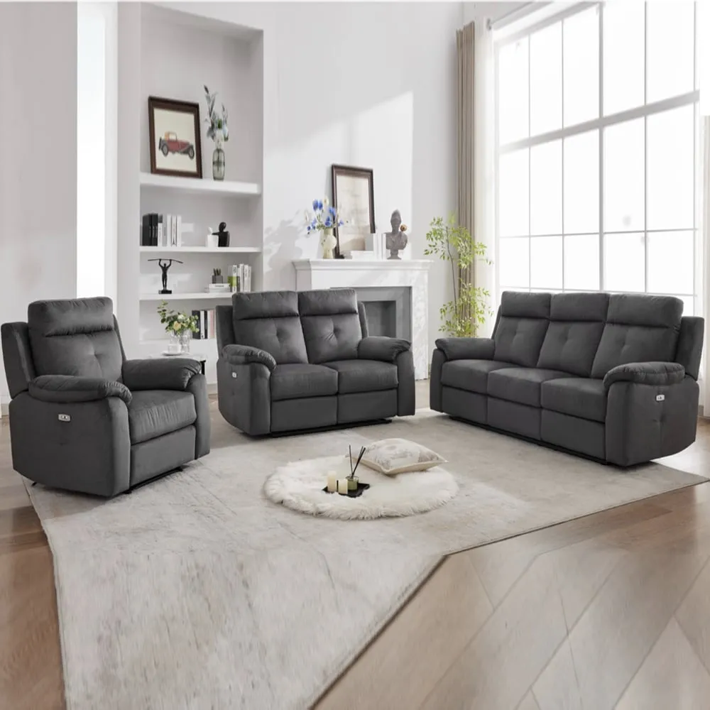 Pasco 3-Piece Electric Recliner Sofa Suite - Anthracite, Fabric