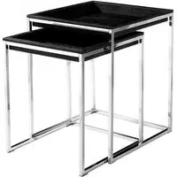 Pasico Nest of 3 Tables - Black, Faux Snake Skin Leather